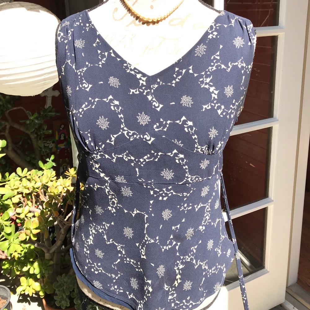 Silk fully lined shell. Dark navy and cream.