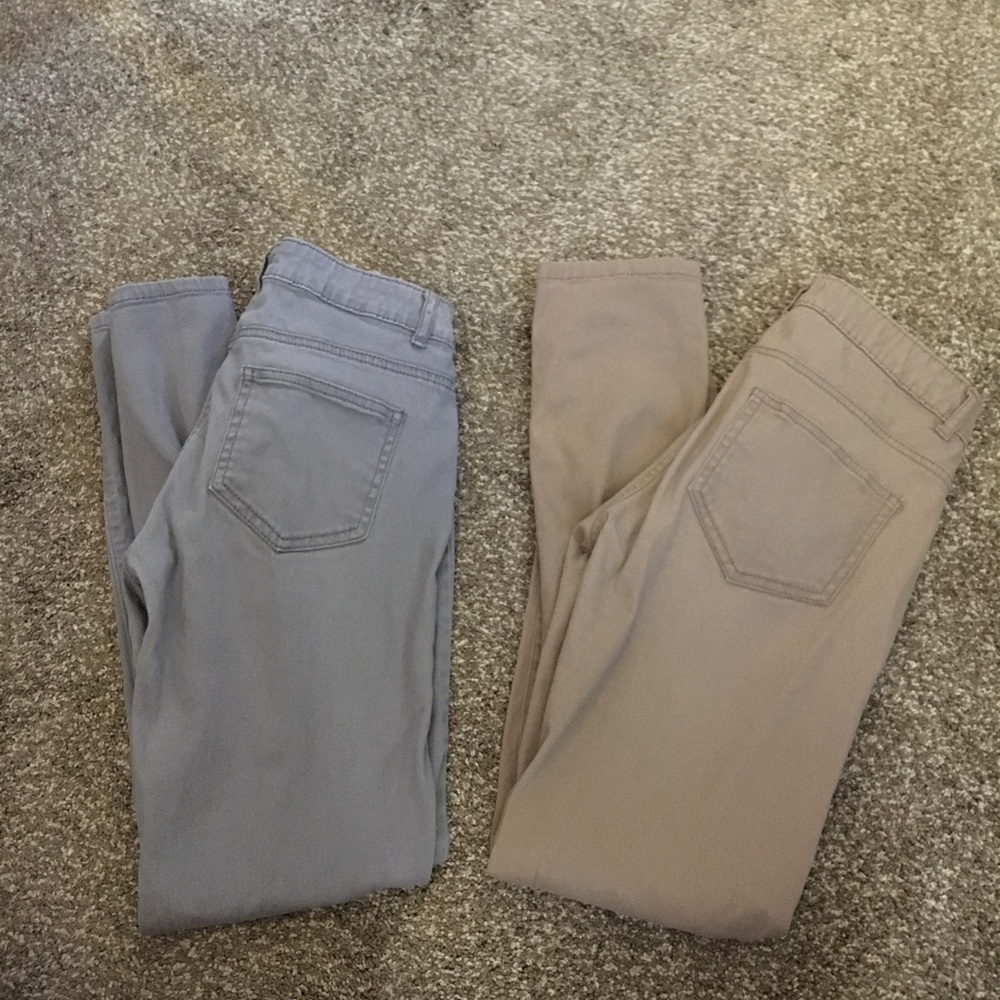 Grey and tan skinny jeans
