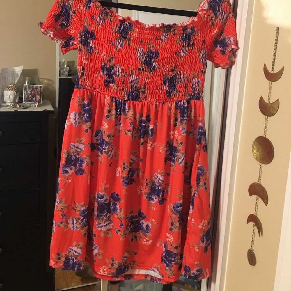 ASOS floral red Bardot dress
