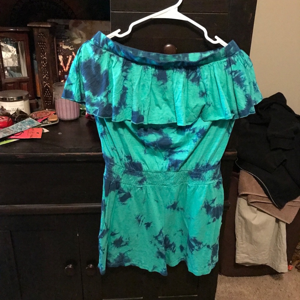 Tie dye strapless romper