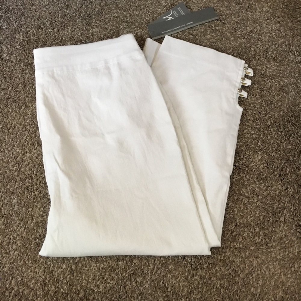 White capris with rhinestones