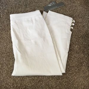 White capris with rhinestones