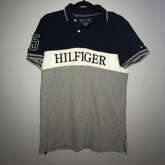 TOMMY HILFIGER Gray and navy blue polo - Picture 1 of 1