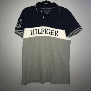 TOMMY HILFIGER Gray and navy blue polo