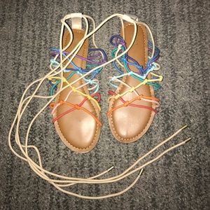 Tie up multi colored sandals
