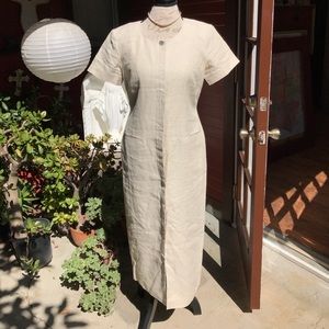 Beige Irish linen button-down dress