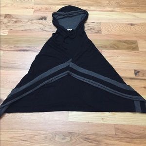 Capote hooded cotton poncho with grey stripes