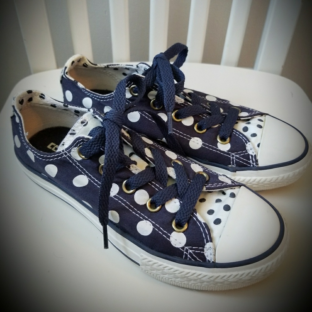 Converse Navy Polka Dot Dbl Tongue Sneaker sz 13