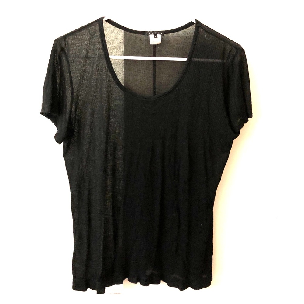 Theory sheer ribbed scoop neck tee