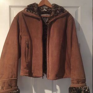 Tan and leopard fur jacket