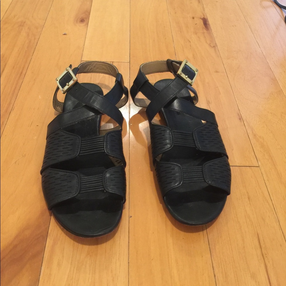 RACHEL ZOE black leather strap sandals