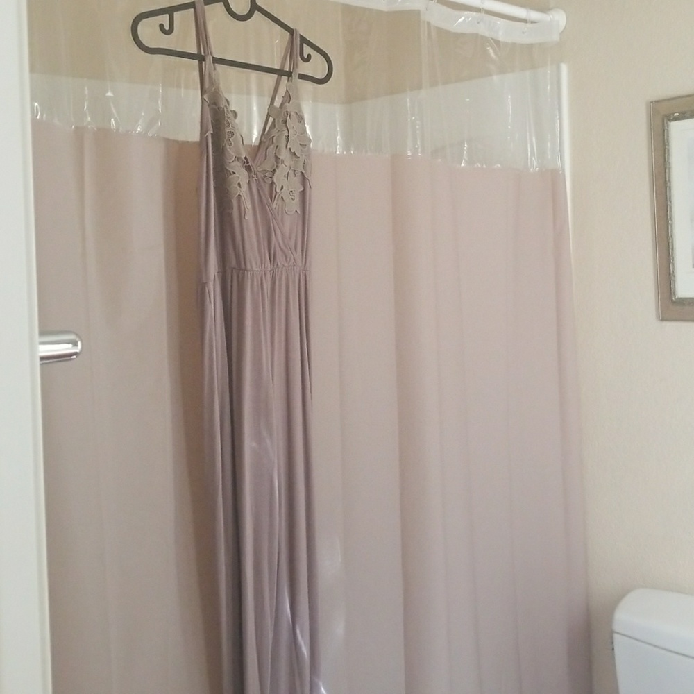 Tan jumpsuit, floral design, pants romper