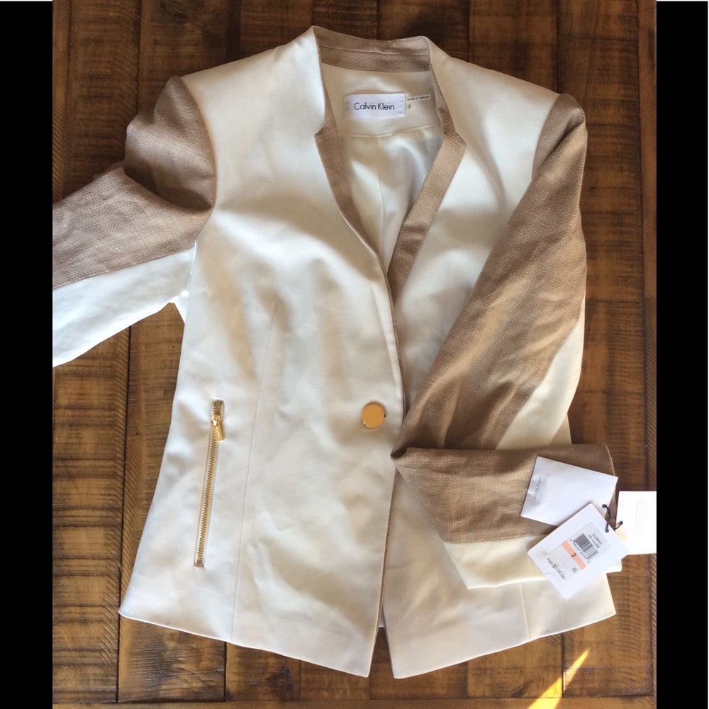 NWT Calvin Klein white with beige tweed blazer