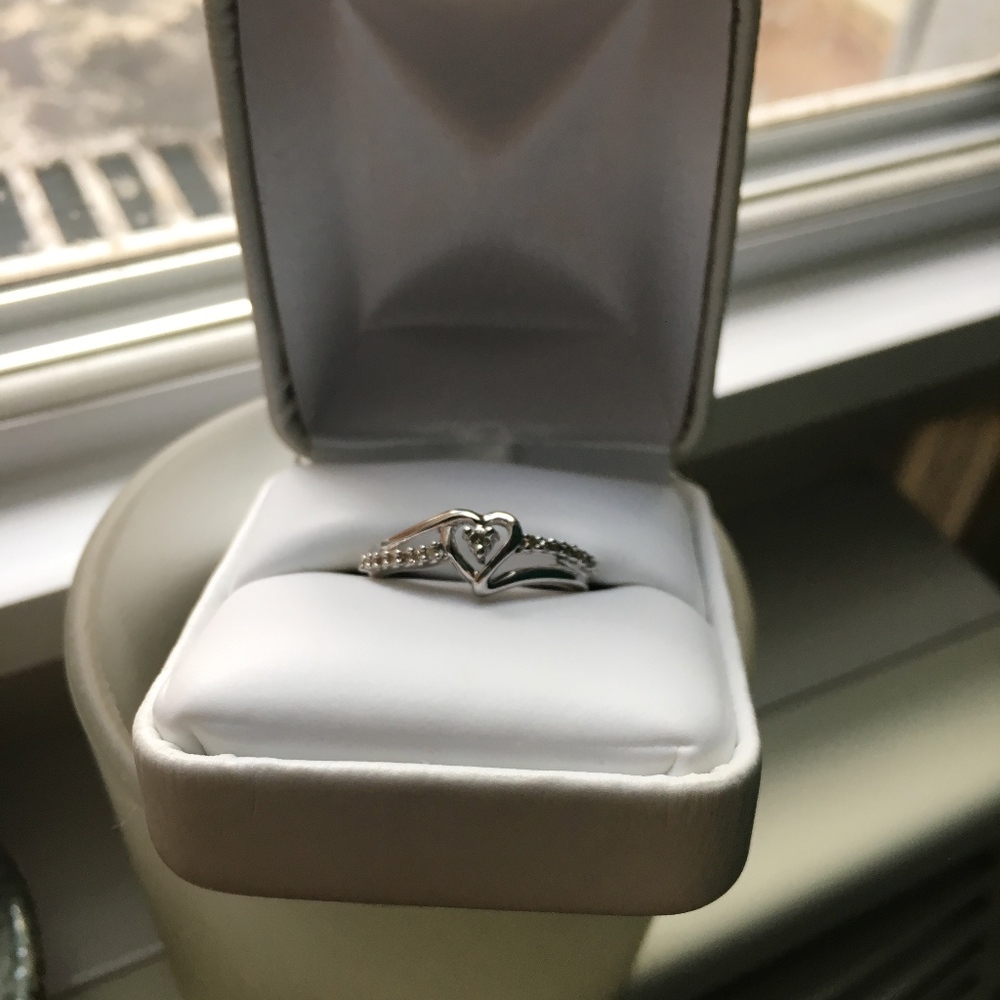 Sterling Silver Round Diamond Heart Promise Ring