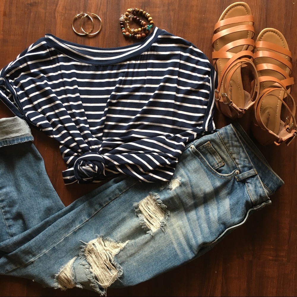 Tart Navy and White Striped Tee