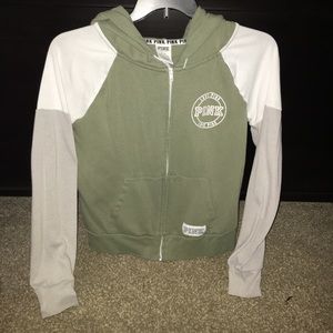 Green white and grey zip up hoodie
