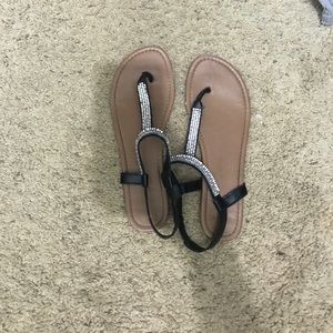 black and sparkly sandals