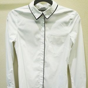 Cute white button-up with black piping, worn once!