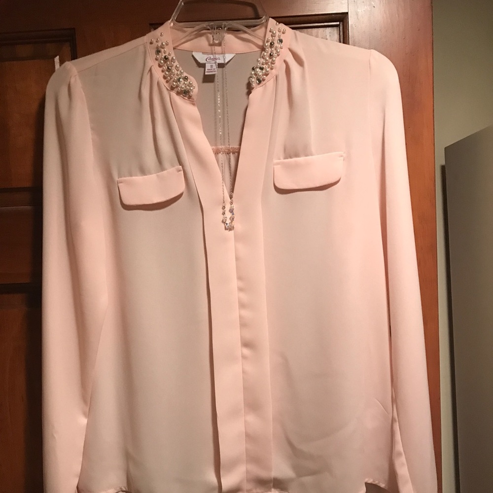 Candies brand delicate, beaded collar, pink blouse