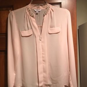 Candies brand delicate, beaded collar, pink blouse