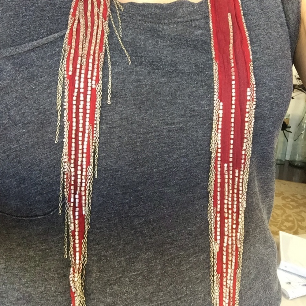 🎁🎄Chan Luu skinny embellished red scarf🎄🎁 - Picture 2 of 7