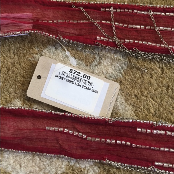 🎁🎄Chan Luu skinny embellished red scarf🎄🎁 - Picture 3 of 7