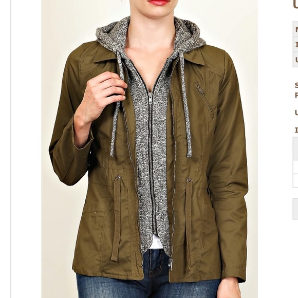 Army Green Hoodie Layered Utility Jacket! NEW! - Picture 2 of 11