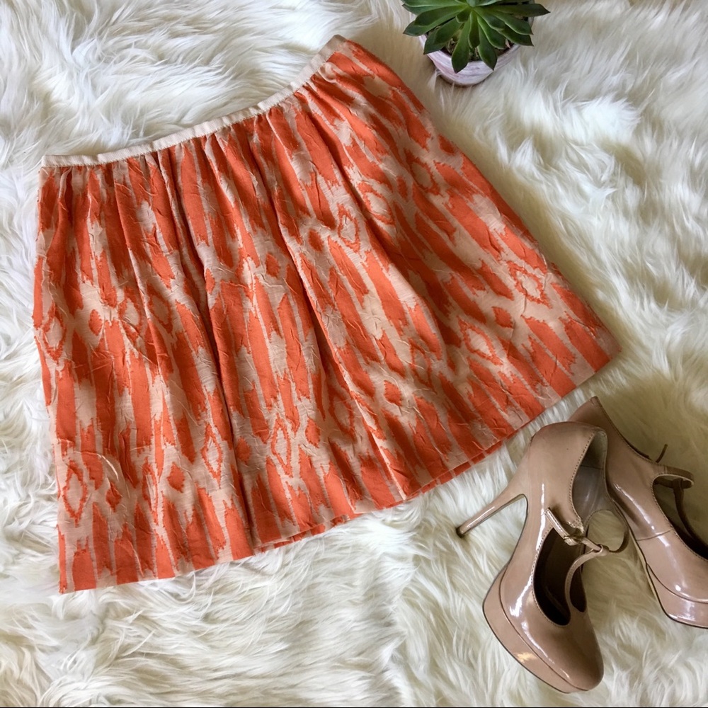 🍊 J. Crew Orange/Cream Mini/Skater Skirt