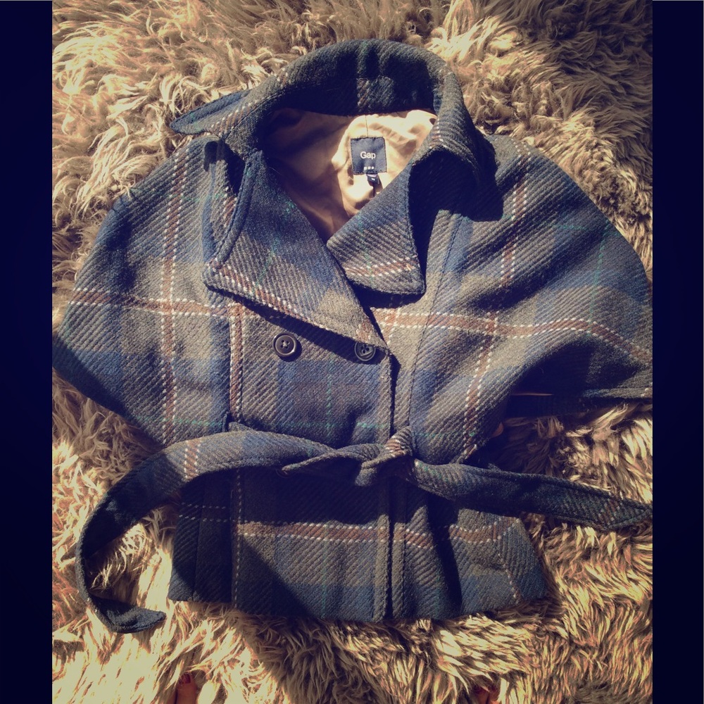 Navy GAP plaid cape jacket
