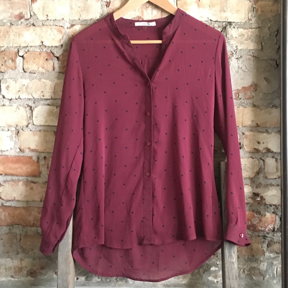 41 Hawthorn Maroon polka dot blouse