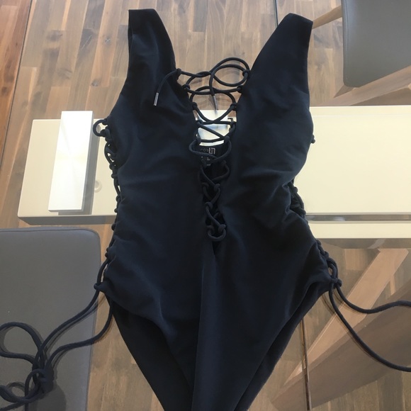 oh polly Other - Oh Polly Tied Down Lace Up Swimsuit In Black