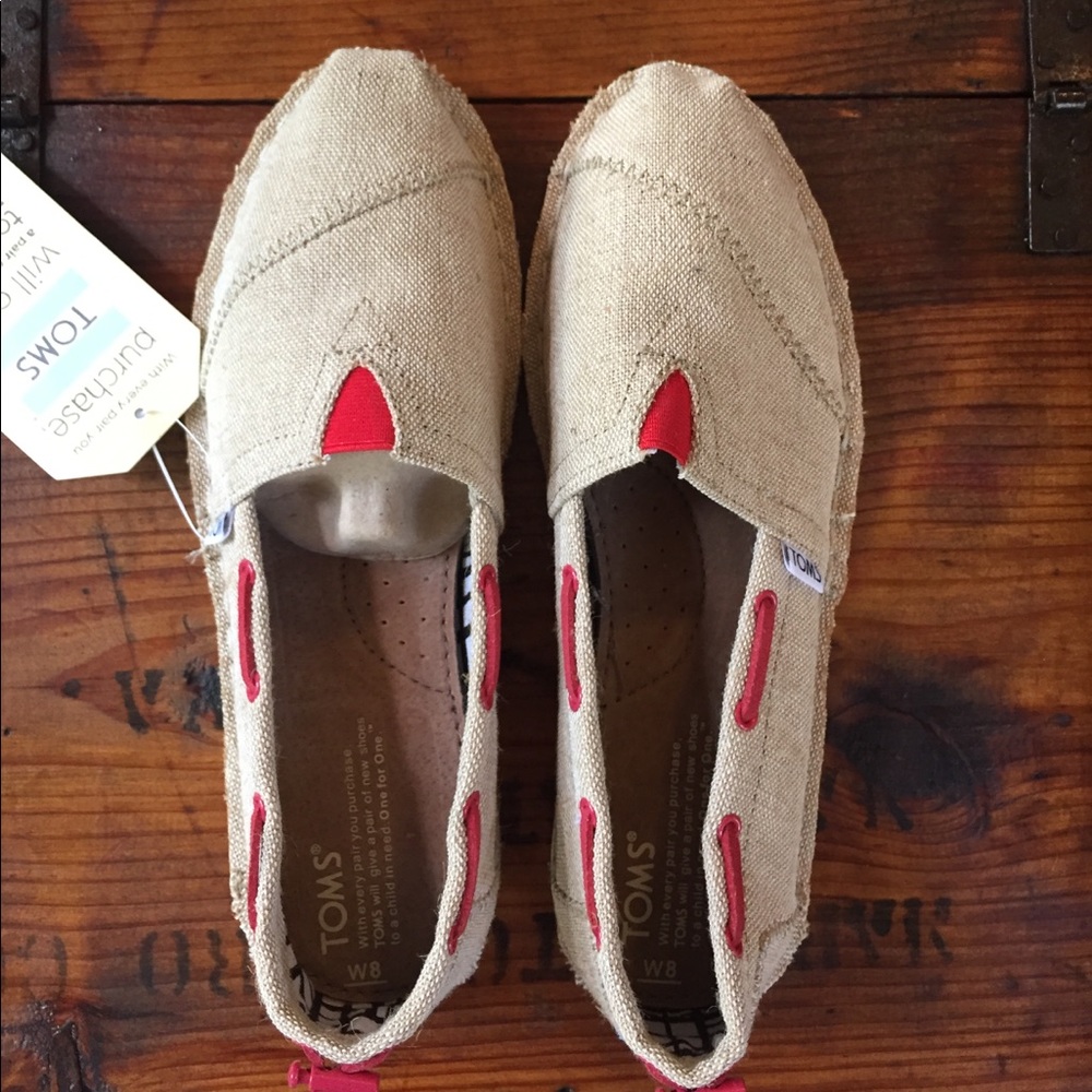TOMS Womens Burlap Red Stitchouts Boat Shoes 8