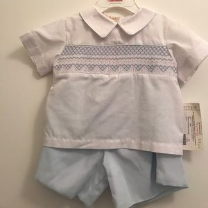 White and light blue smocked set