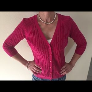 3/4 Sleeve Cable Cardigan Sweater-Magenta