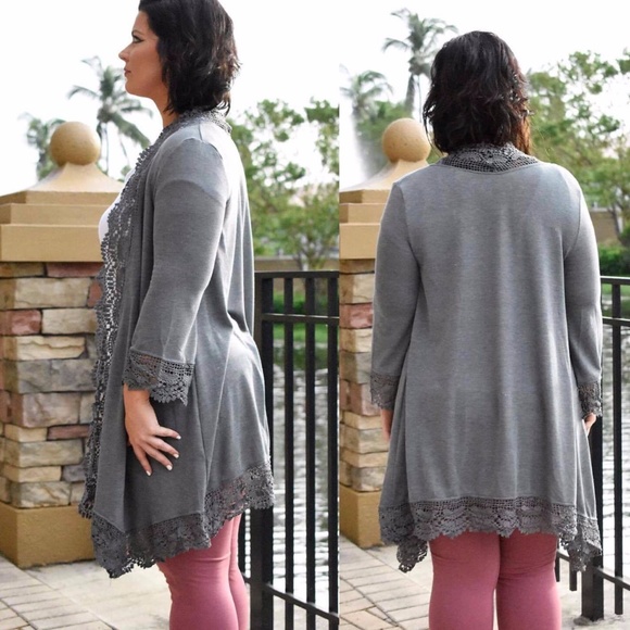 Only SMALL Left! Grey Crochet Trim Duster - Picture 2 of 2