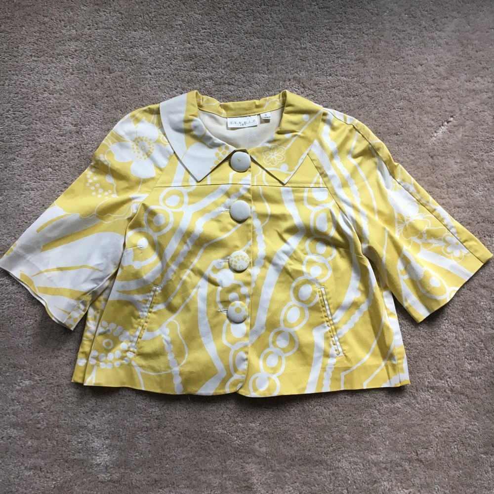 STUDIO JPR Yellow & White 50s Pinup Vintage Retro Style Cropped Jacket