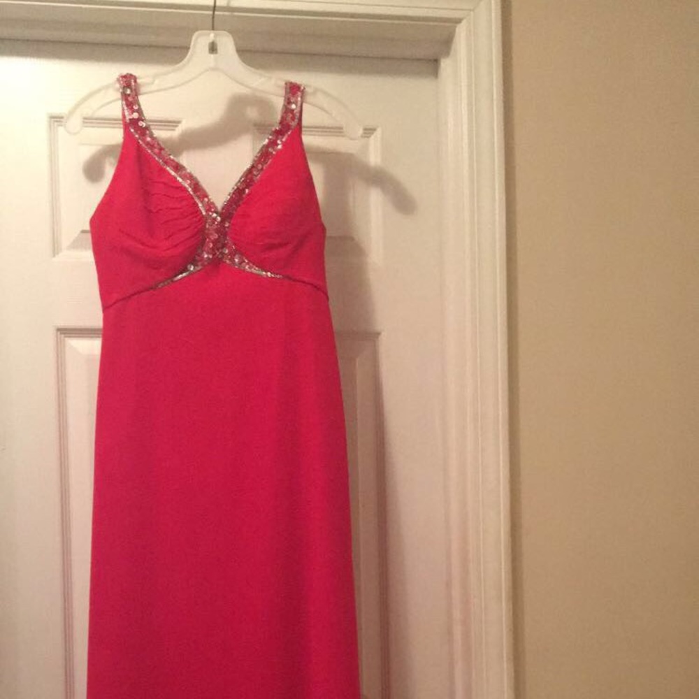 Floor length pink/magenta flowy dress w/ sequence