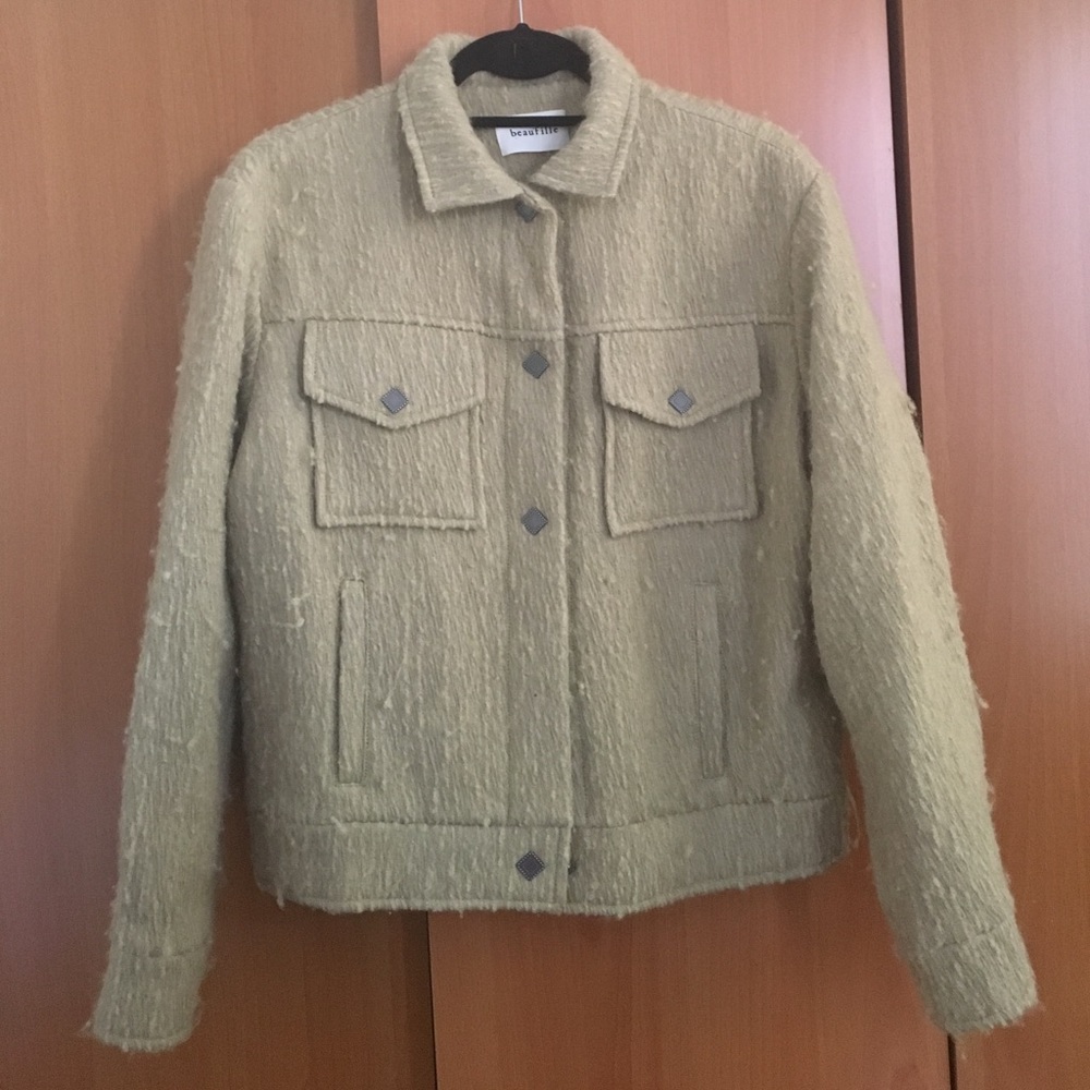 BEAUFILLE WOOL KHAKI WOOL BOUCLE JACKET