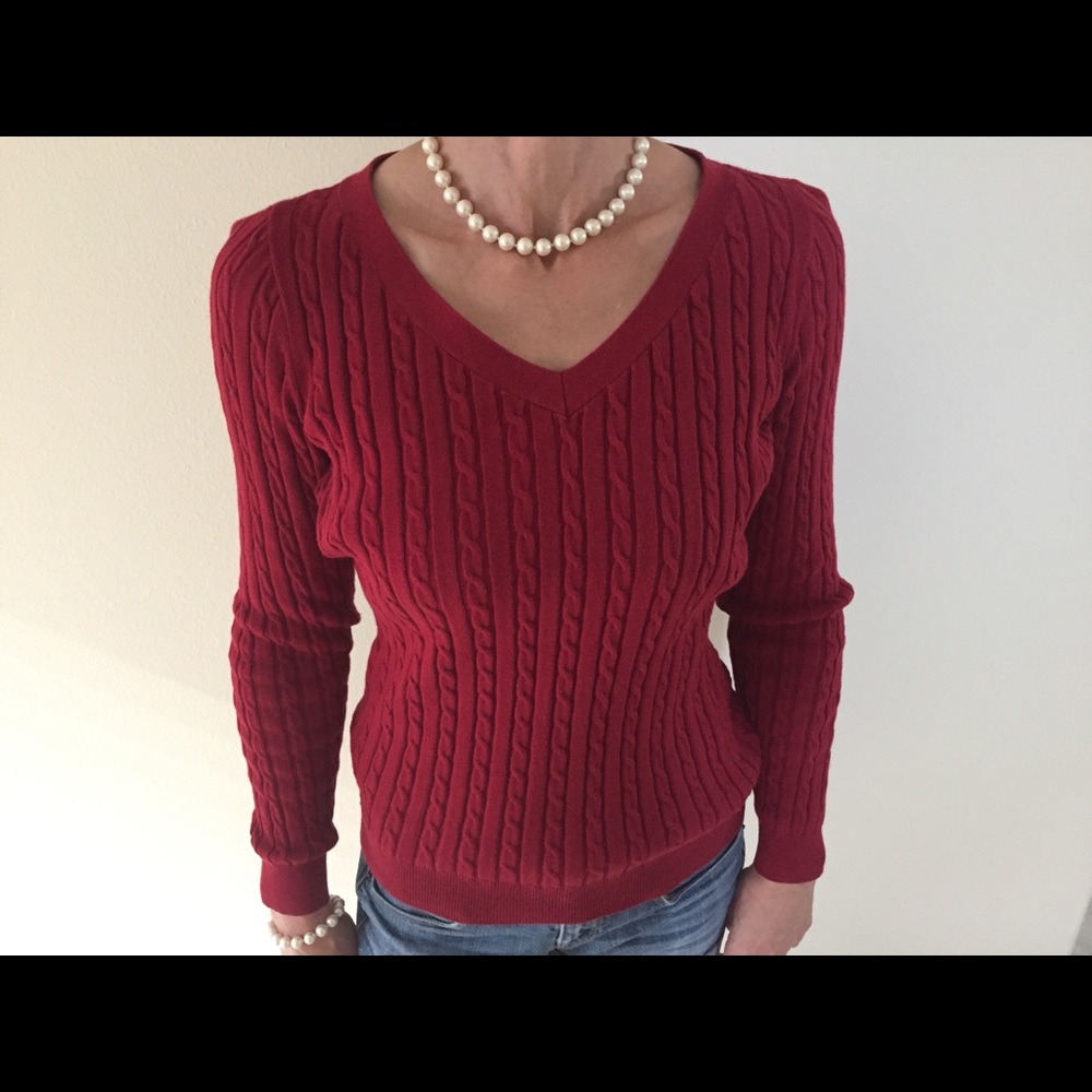 Talbots 100% Cotton Cable Knit V-Neck Sweater