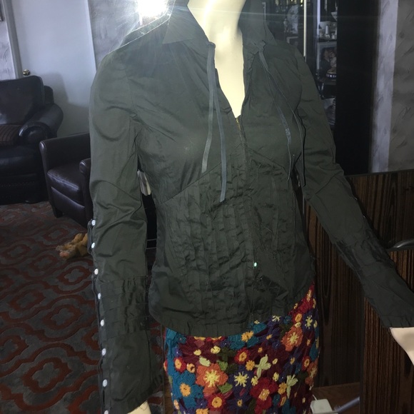 Roberta Scarpa black cotton zip fringe blouse us8 - Picture 2 of 8