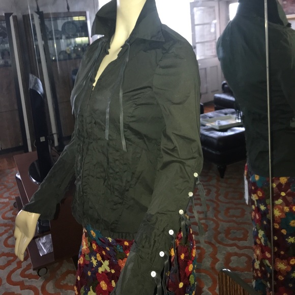 Roberta Scarpa black cotton zip fringe blouse us8 - Picture 3 of 8