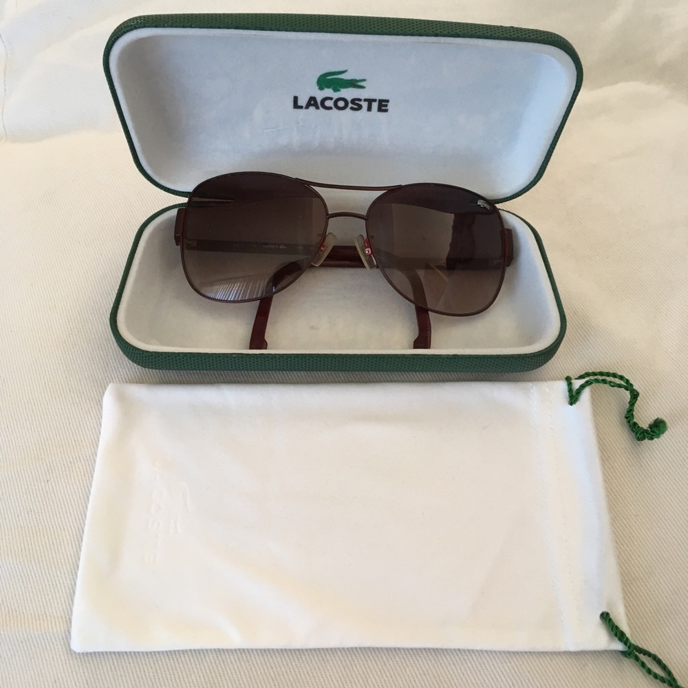 authentic lacoste maroon aviator sunglasses womens