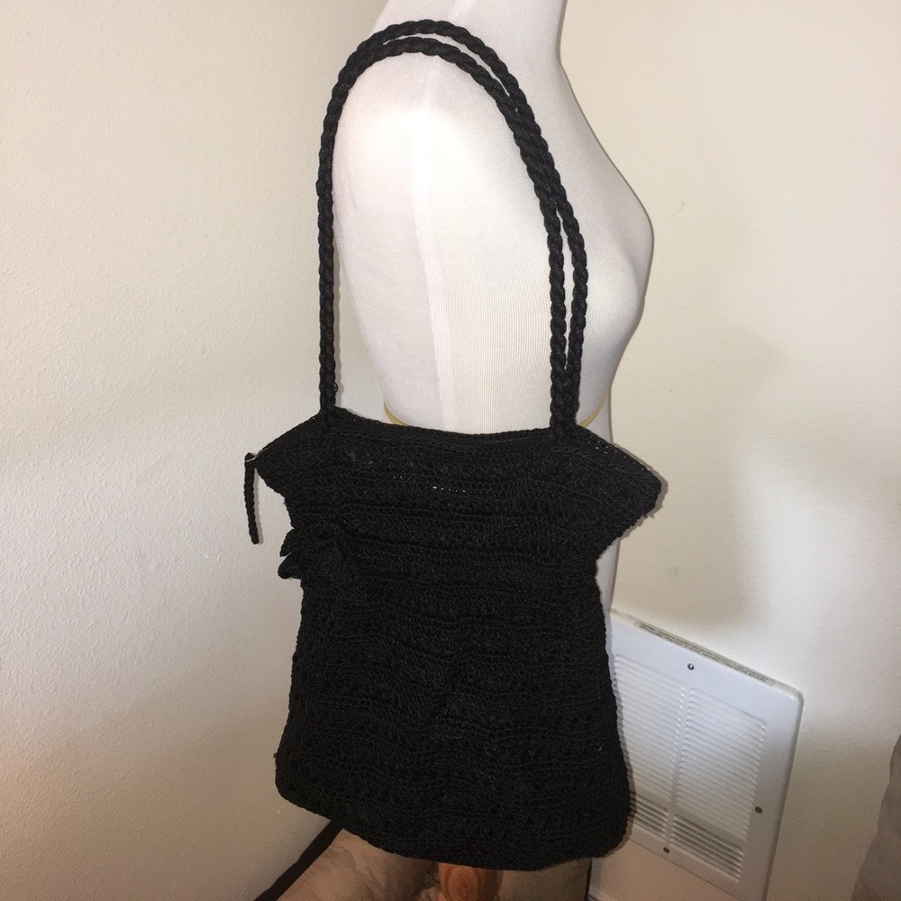 Black crochet purse/tote with flower decal