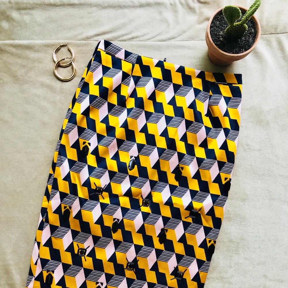 H&M Beaded, Geo Print Pencil Skirt