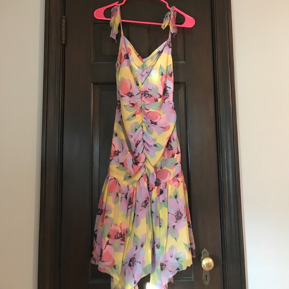 Y2K Betsey Johnson Floral drop waist Ruched Dress