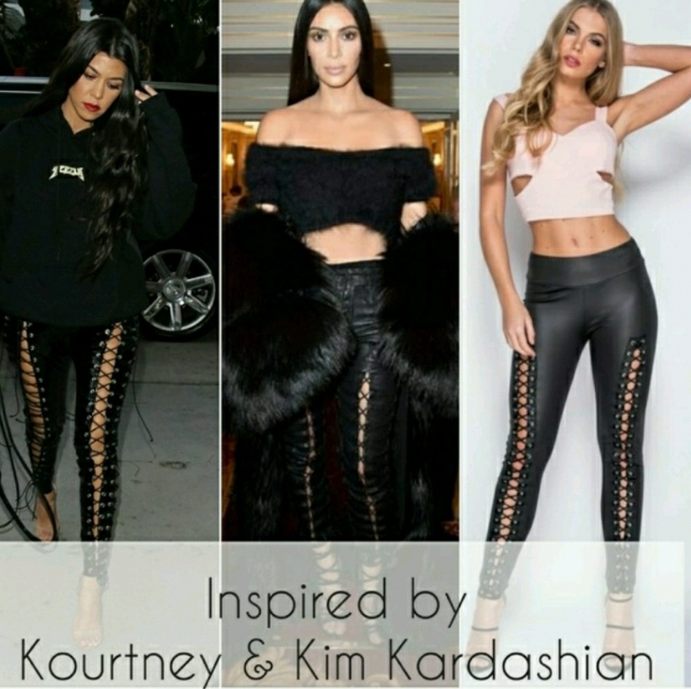 FINAL! Black Corset Lace Wet Look Legging - Picture 8 of 8