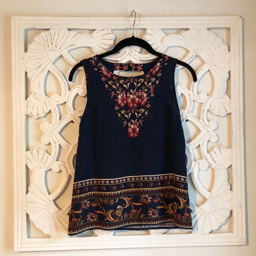 Blue Sleeveless Floral Shirt