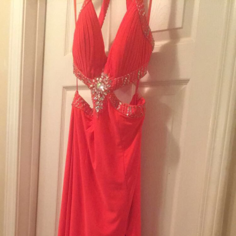 Floor length flowy dress w/ slit & sequencing