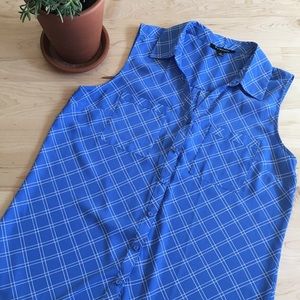 Blue and White Polyester Relativity Top