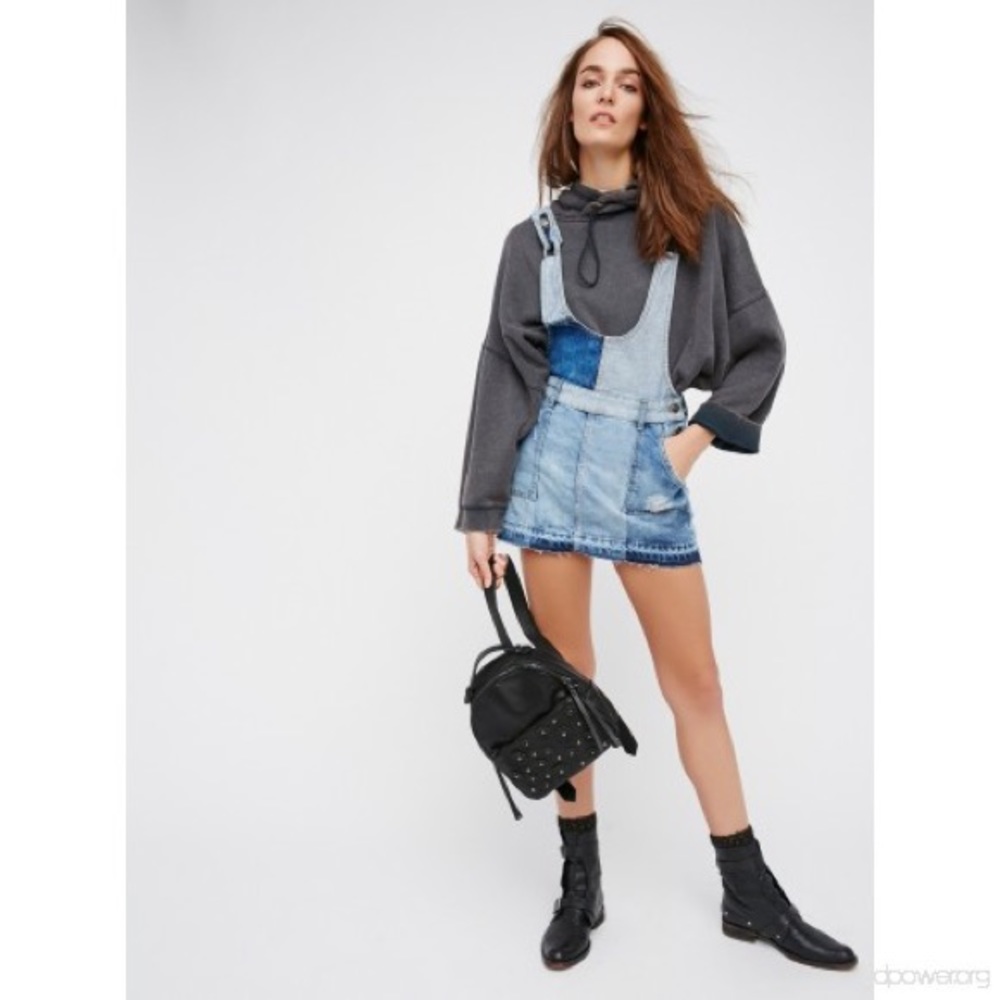 Free People Patchwork Blues Denim Overall Dress
